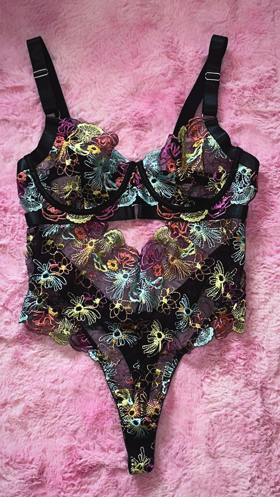 Wildflower Noir Mesh Bodysuit