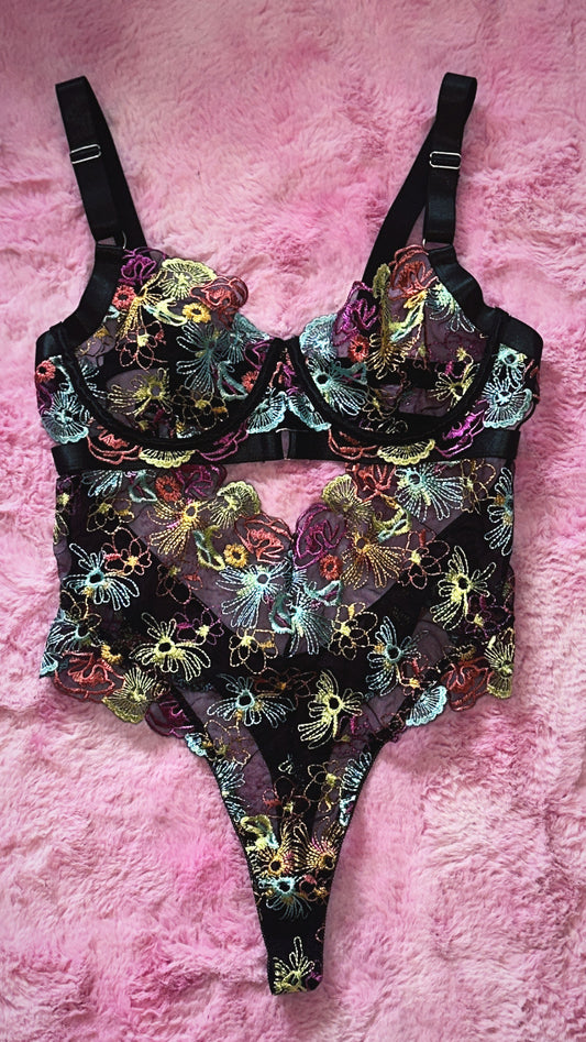 Wildflower Noir Mesh Bodysuit